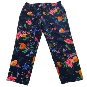 Old Navy Cropped Floral Dress Pants Navy Blue Womens XXL Mid Rise